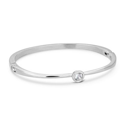 Solitaire crystal stone set silver bangle